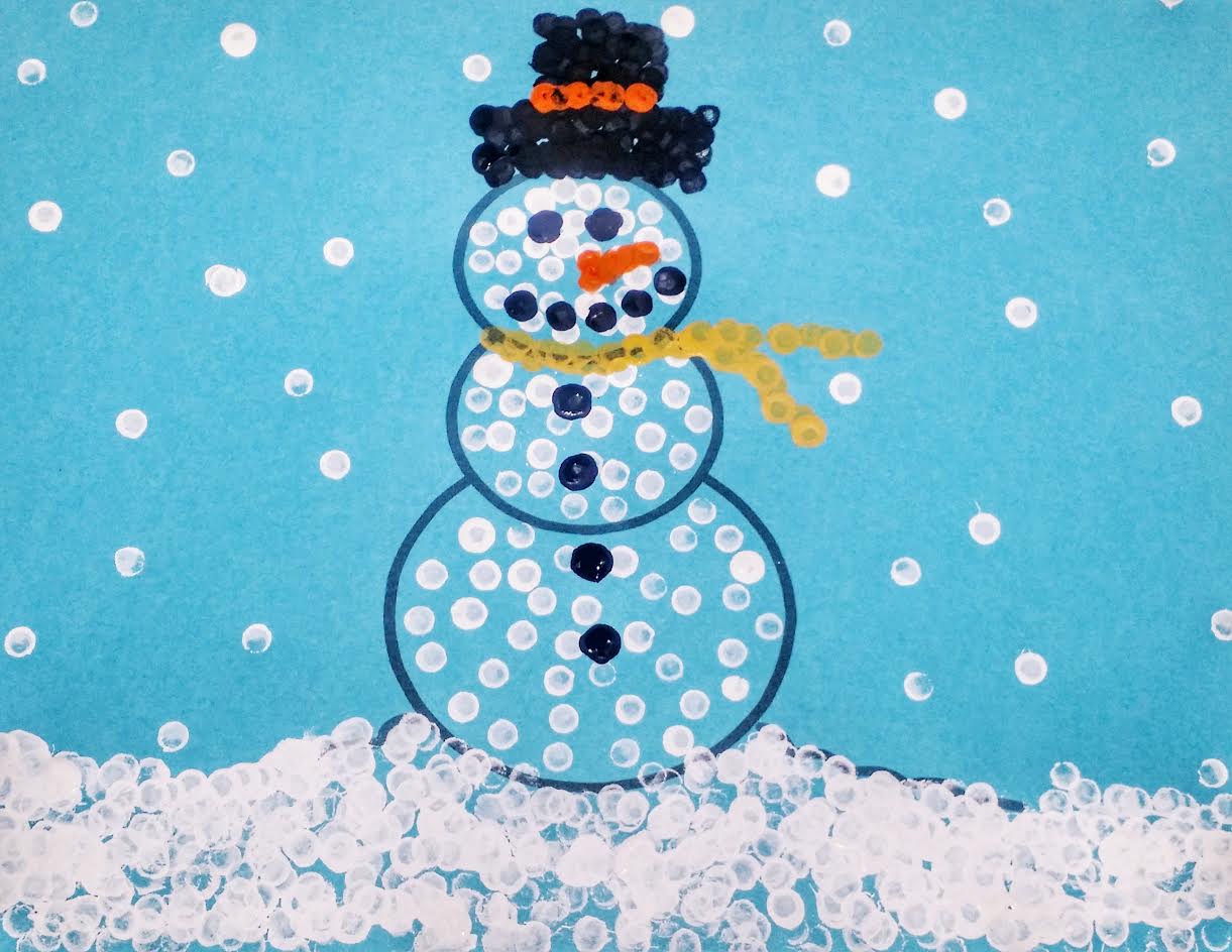 Photograph of a snowman painting