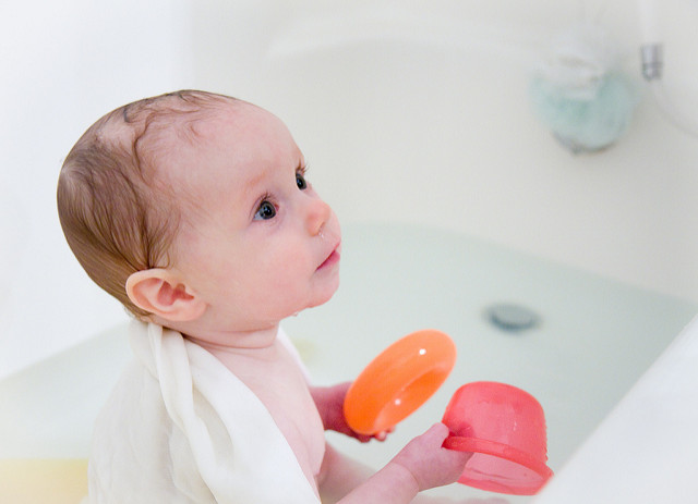 Photograph of baby in bathtub 