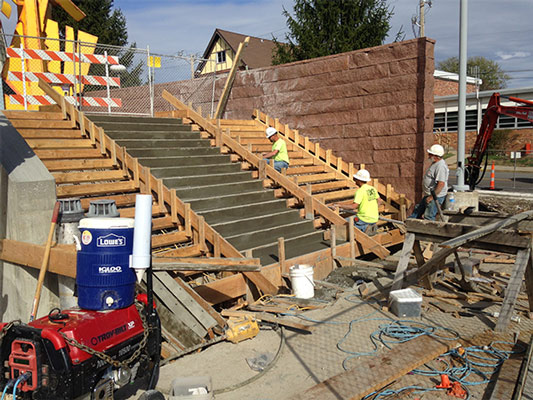Exterior library stairs under construction