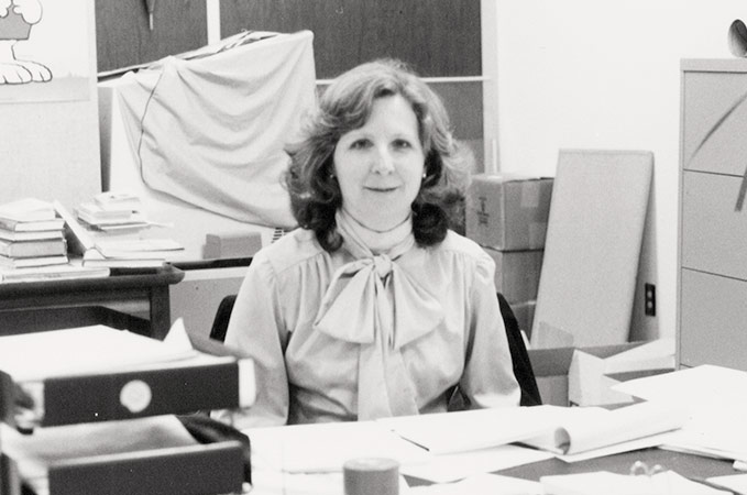 Melissa Carr at her desk, circa late '70s