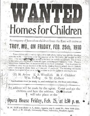 Flyer for home for children on orphan trains