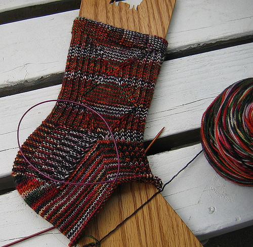 Knitted sock in progress