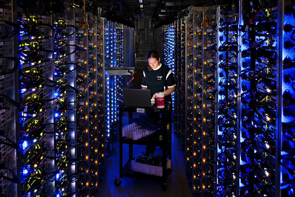 Worker in Google data center, The Dalles, Oregon.