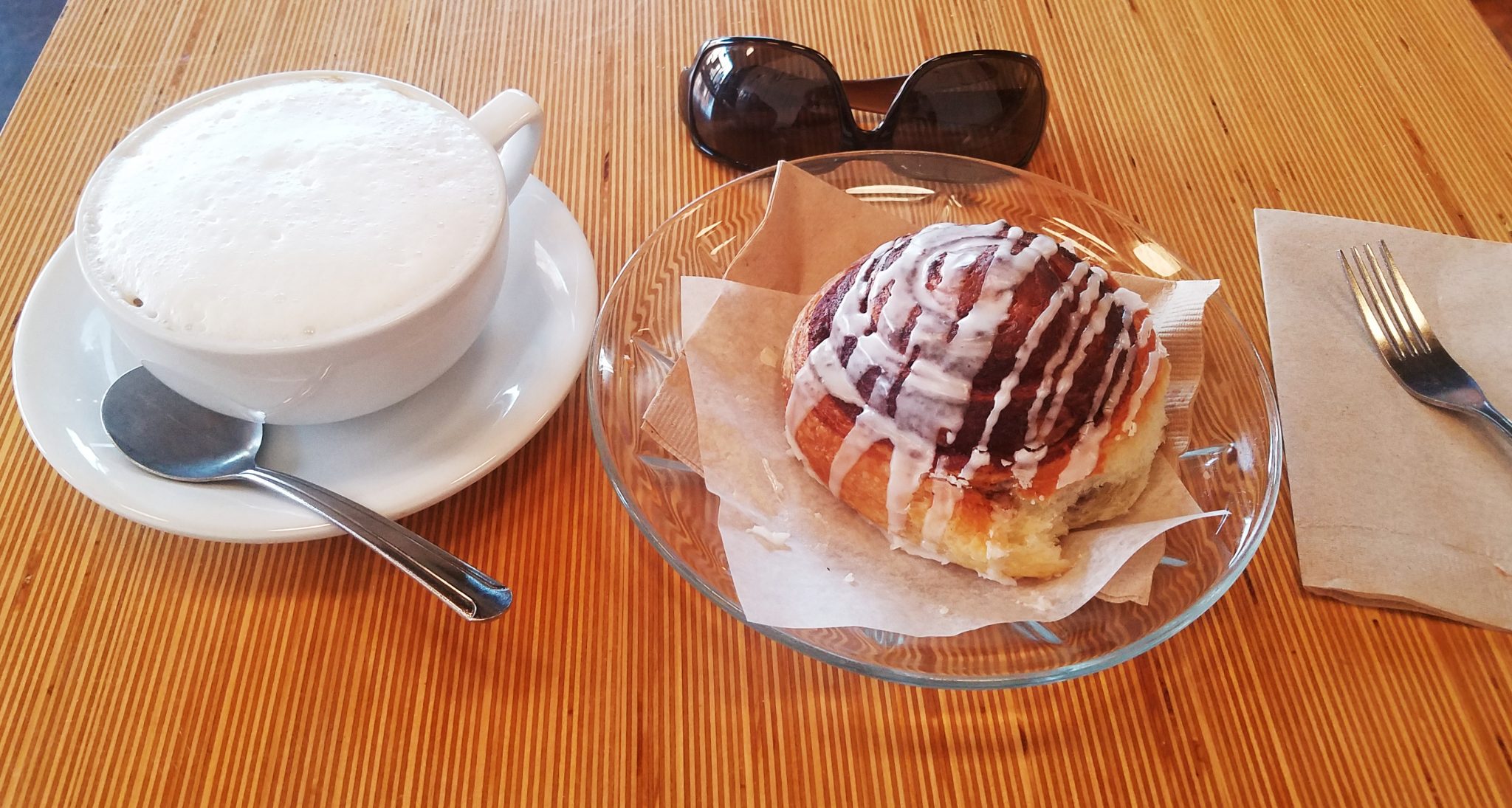 Cinnamon Roll and Cappuccino 