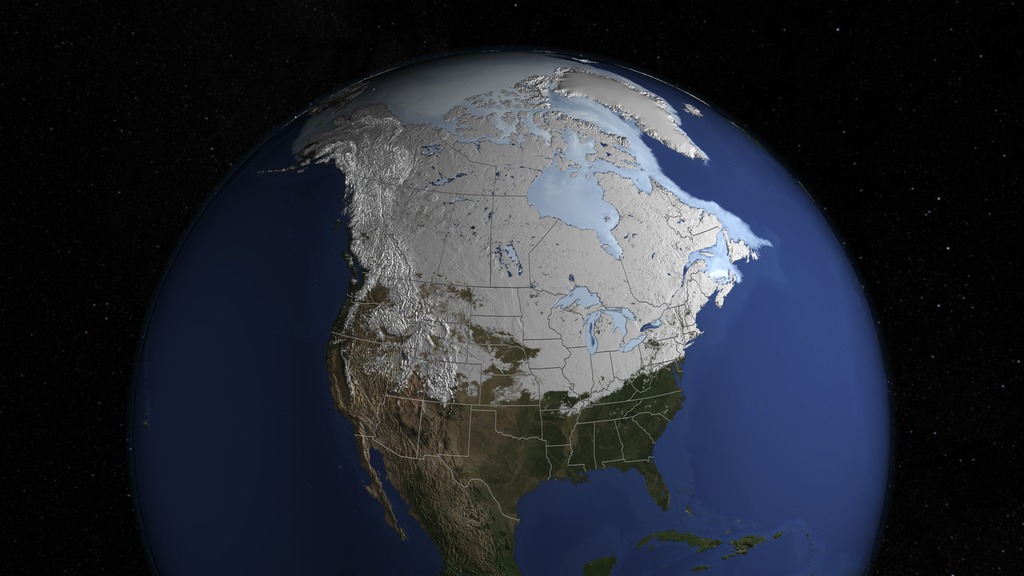 An image of the snow over North America on February 13, 2014.