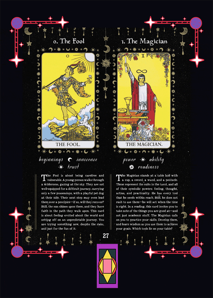 Image of The Fool and The Magician tarot card with moving card image.