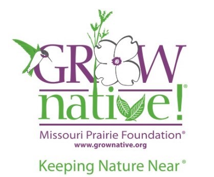 Digital screenshot of Grow Native!'s logo, featuring the words "Grow native! Missouri Prairie Foundation www.grownative.org Keeping Nature Near."