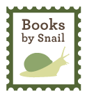 illustration of a snail on a postage stamp with text reading "Books by Snail"