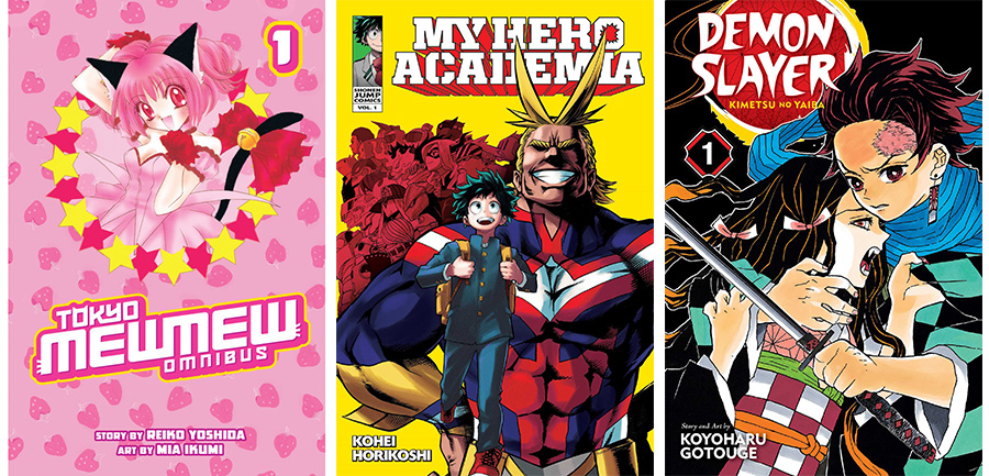 Manga Starter Set: "Tokyo Mew Mew Omnibus Vol. 1," "My Hero Academia Vol. 1," "Demon Slayer Vol. 1"