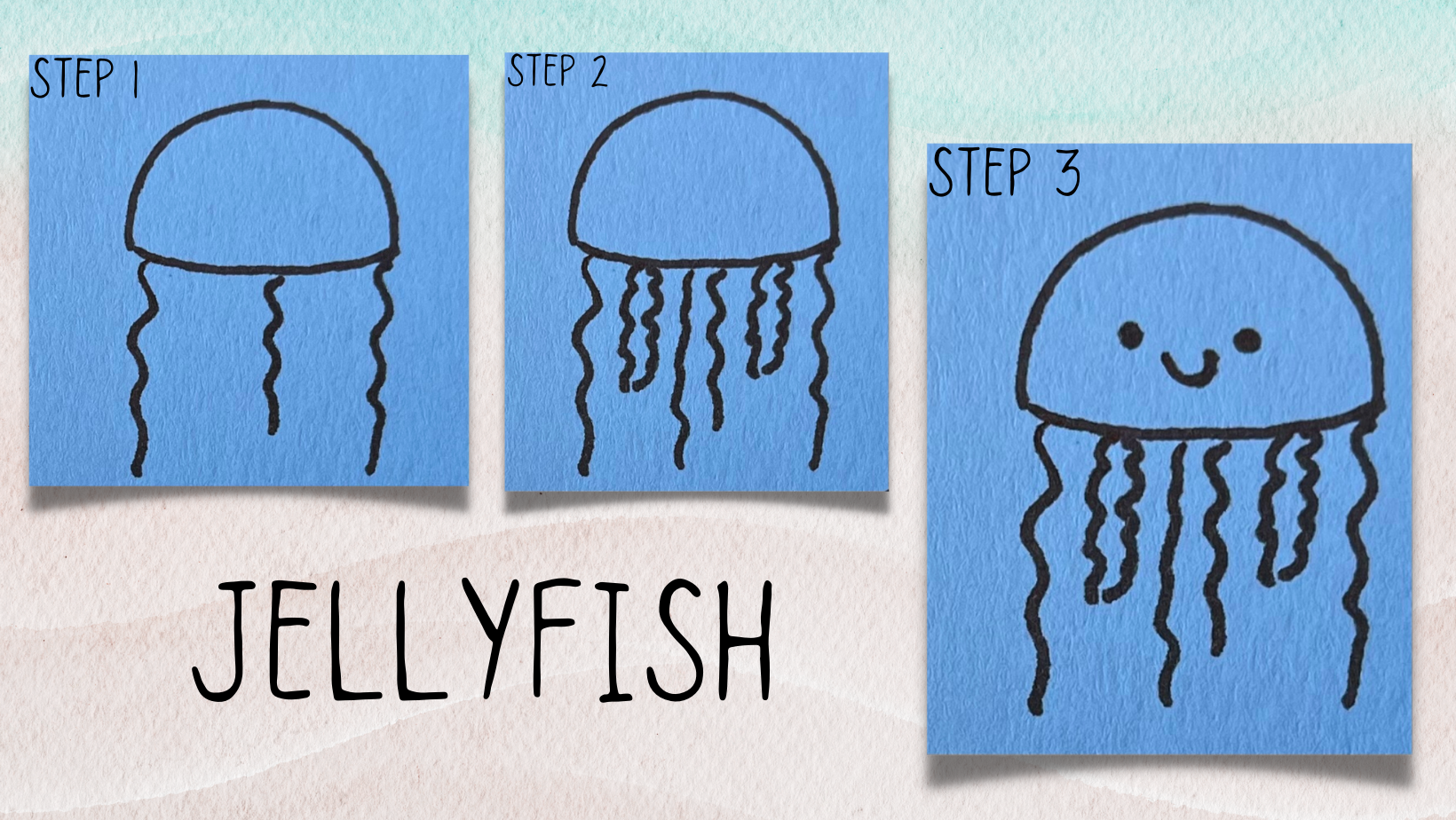 Pictures of how to draw a kawaii jellyfish.