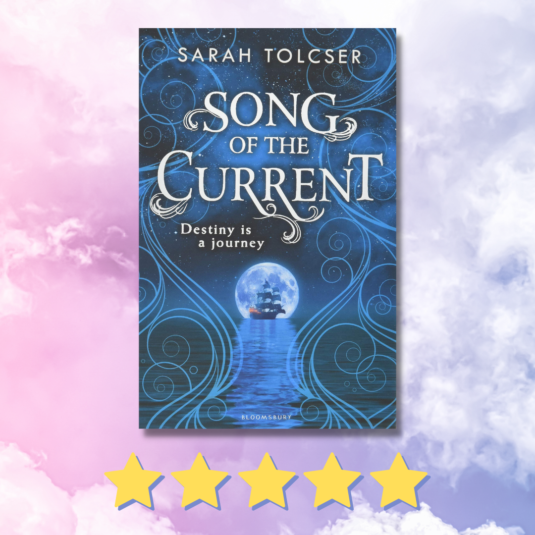 Image of "Song of the Current" book cover with 5 stars and a pink and purple cloud background.