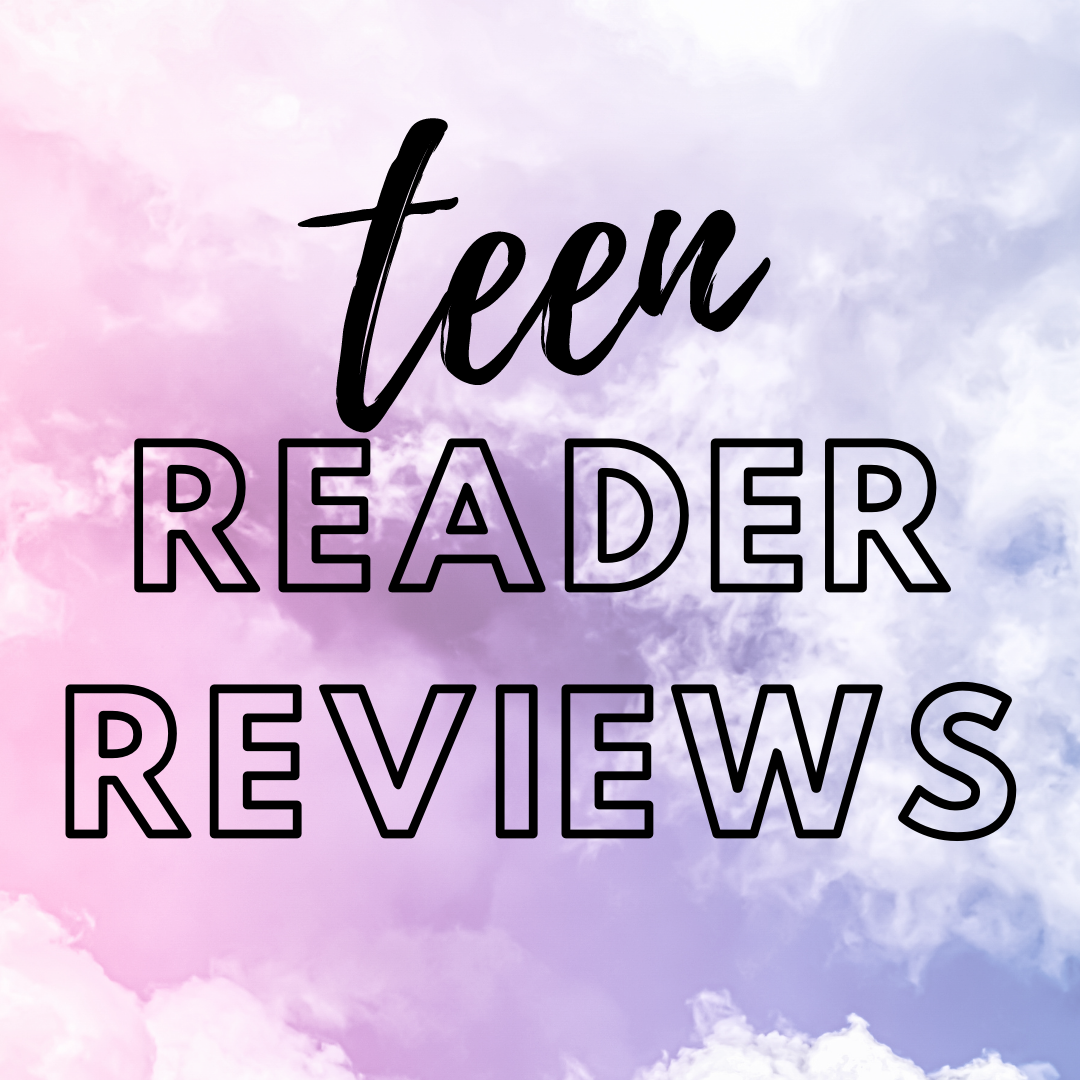 Image text: Teen Reader Reviews with a pink and purple cloud background.