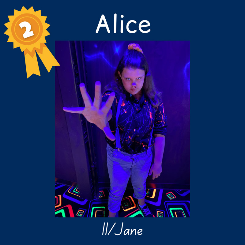 Second place, ages 12-18: Alice as 11/Jane
