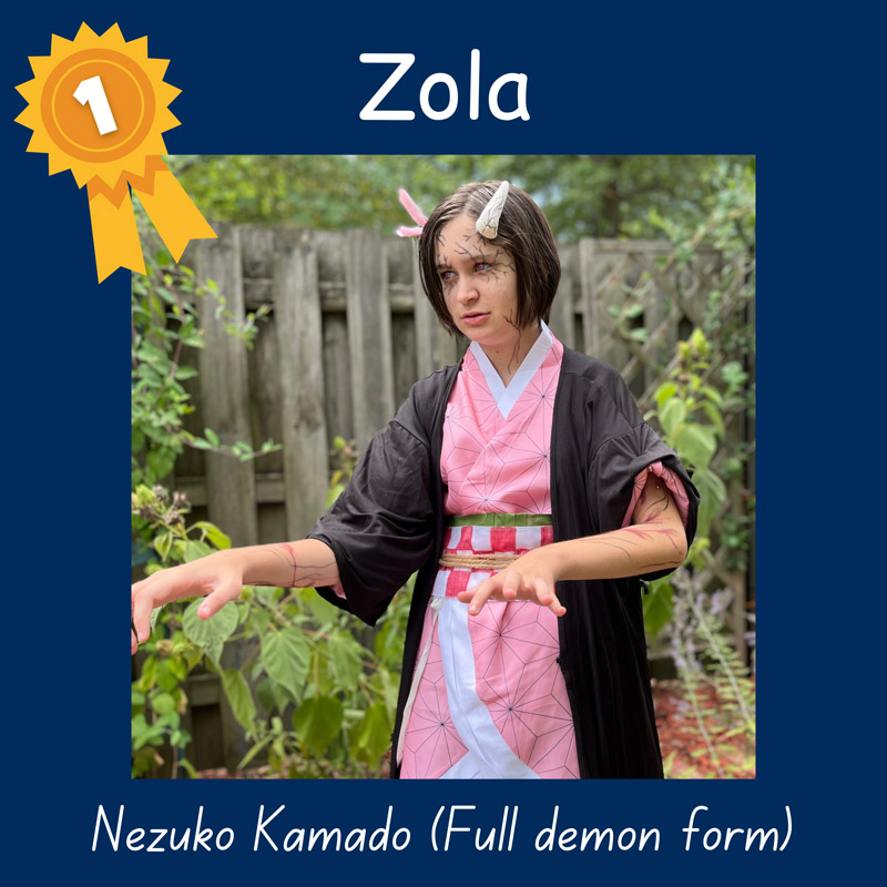 First place, ages 12-18: Zola as Nezuko Kamado (Full demon form)