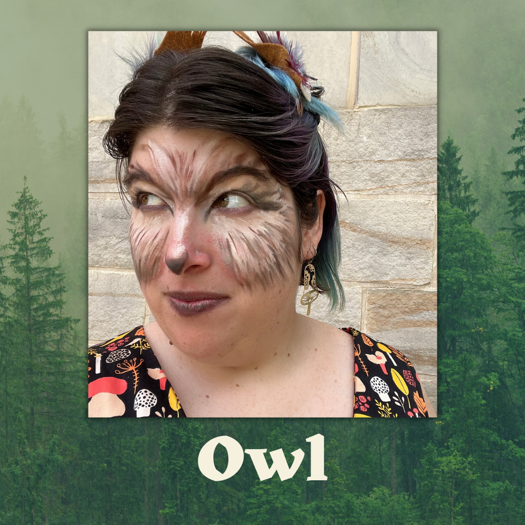 Megan in owl makeup.