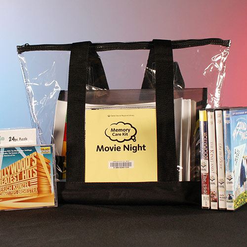 contents of the "Movie Night" themed Memory Care Kit