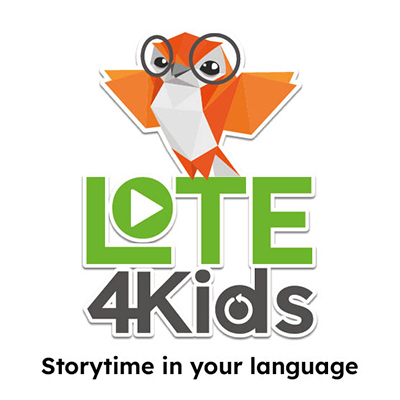 LOTE4Kids logo featuring an owl above text reading 'Storytime in your language'