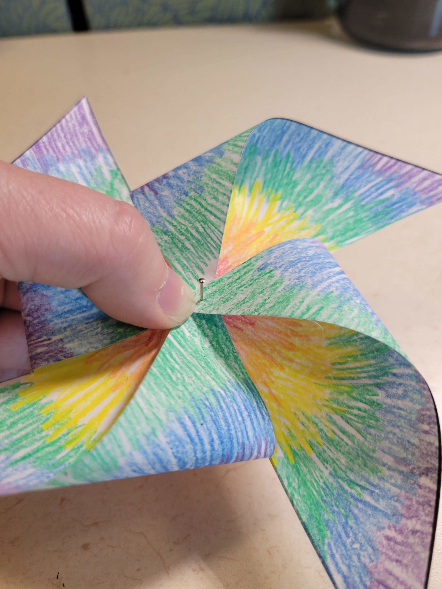 In-progress pinwheel flower