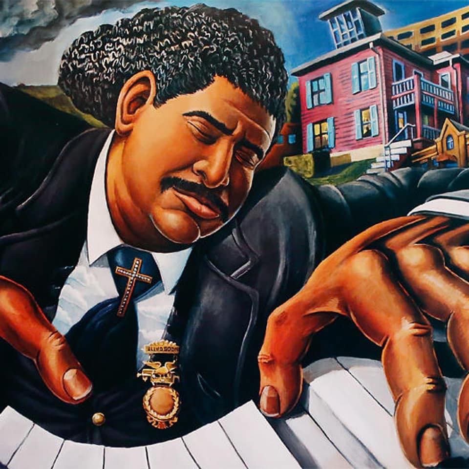 mural of Black man playing piano
