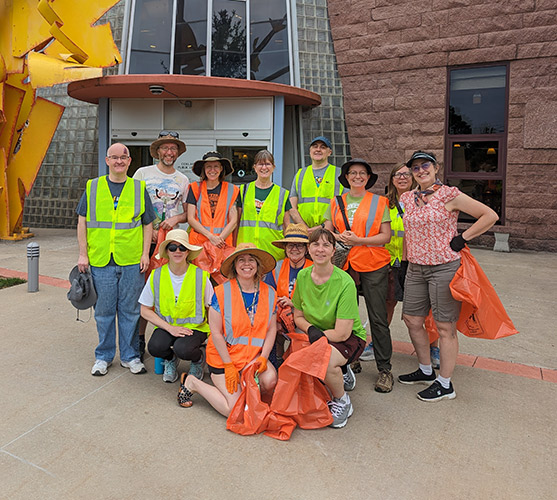 library staff ready to clean up litter