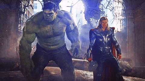 Gif of Hulk Punching Thor.