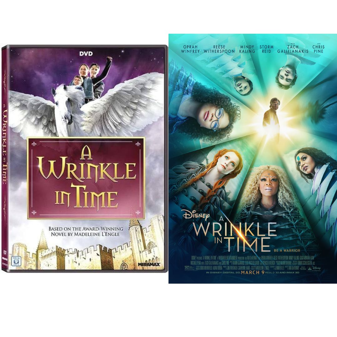Two movie posters for the two film adaptations of the novel A Wrinkle in Time. 