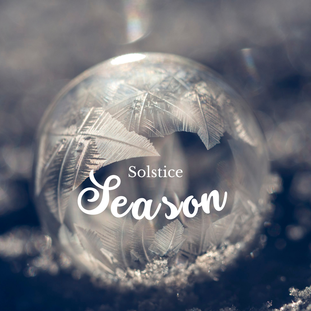 Frozen bubble text reads "Solstice Season"