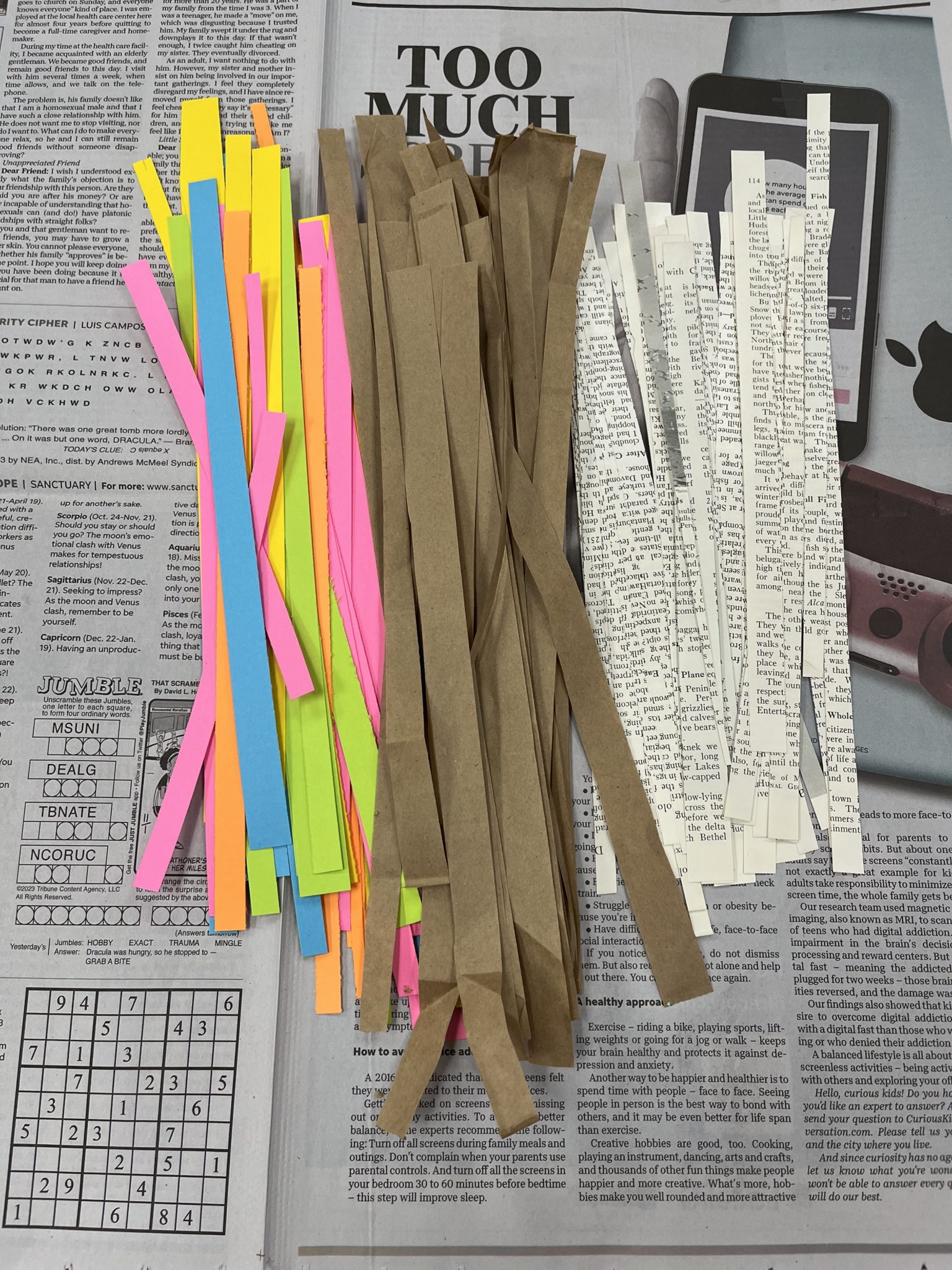 Varied strips of paper