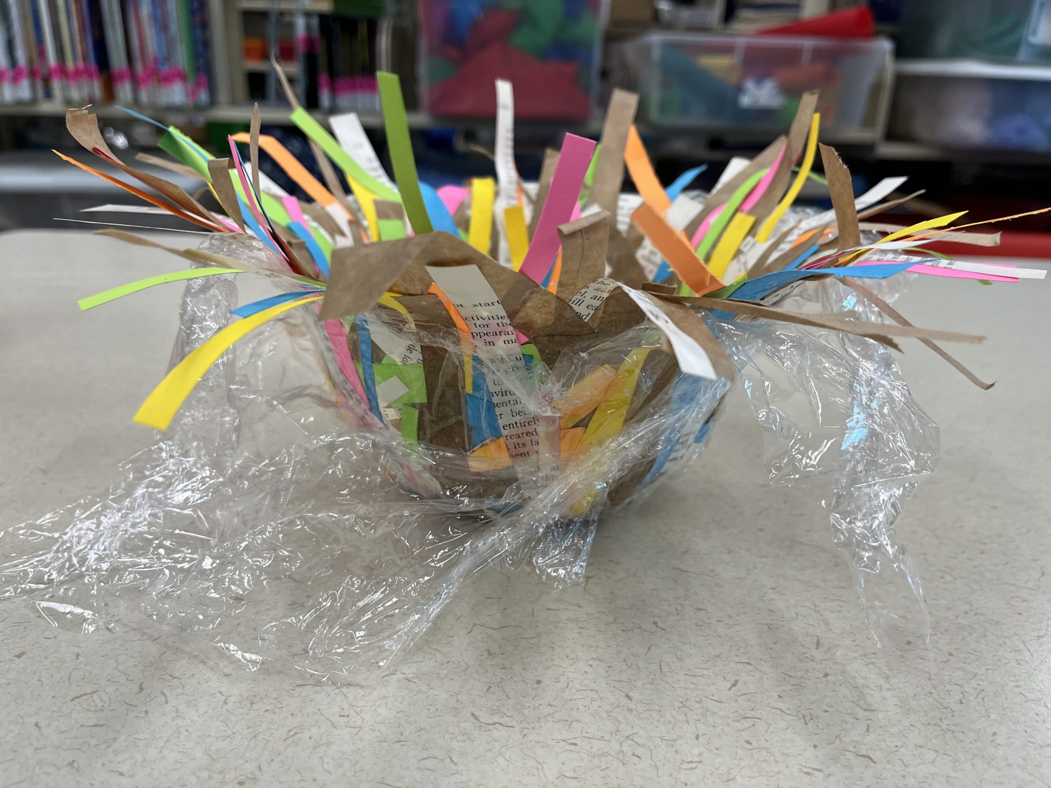 Completed paper mache bird's nest