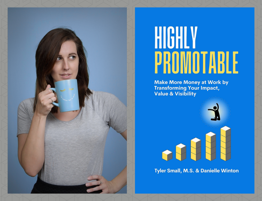 Author Danielle Winton and the cover of her book, "Highly Promotable"