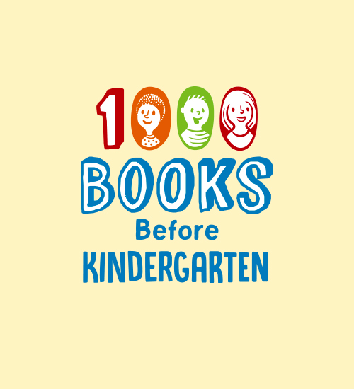"1,000 Books Before Kindergarten" with drawings of children's faces in the zeros