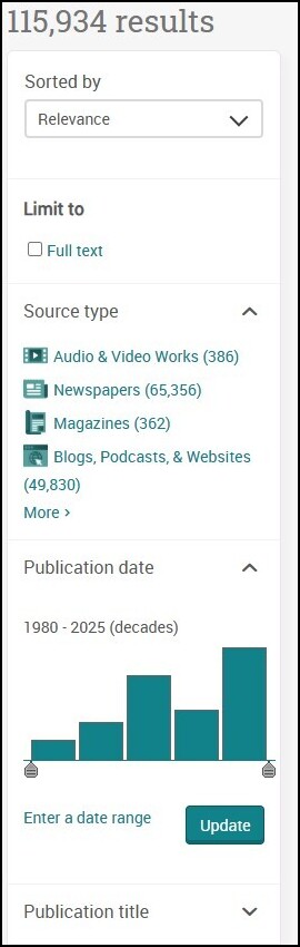 Image of a sidebar with various filters