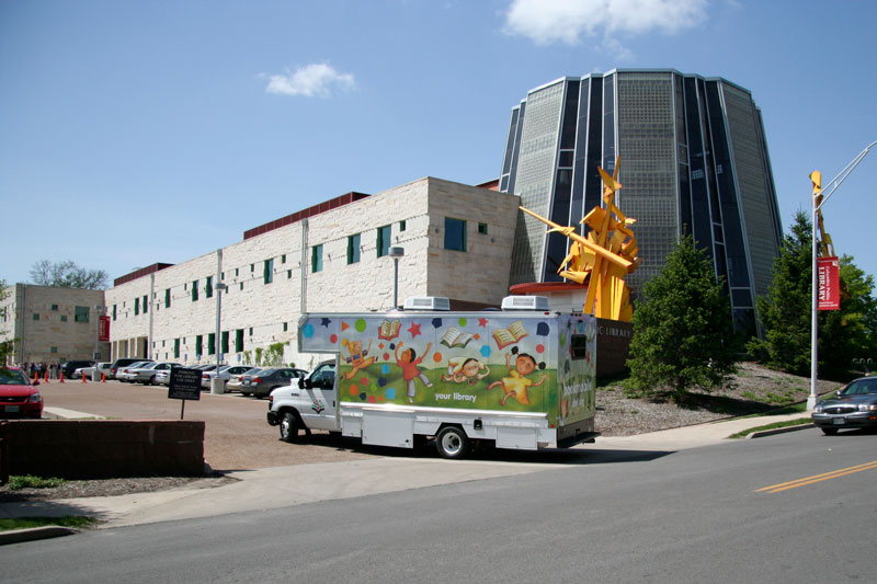 Bookmobile Junior arrives at Columbia Public Library, April 2010