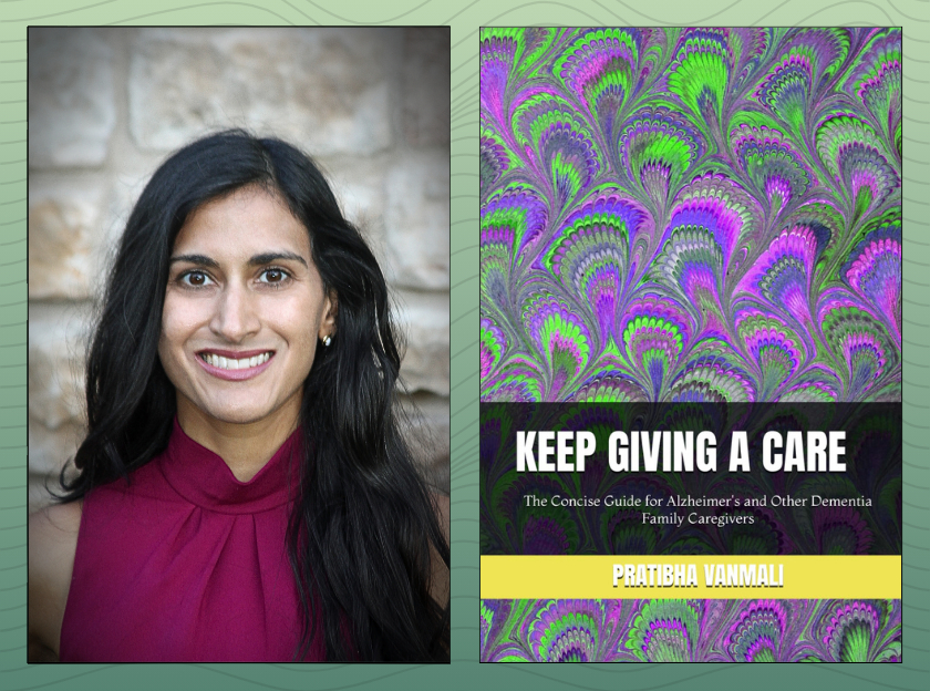Photo of author Pratibha Vanmali and her book “Keep Giving a Care”