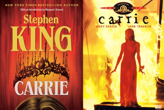 Carrie book and movie covers side by side